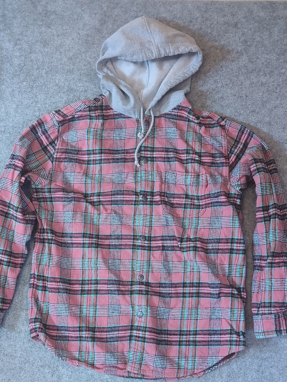Supreme 2018 Pink Plaid Button Up Flannel Hooded Shirt L